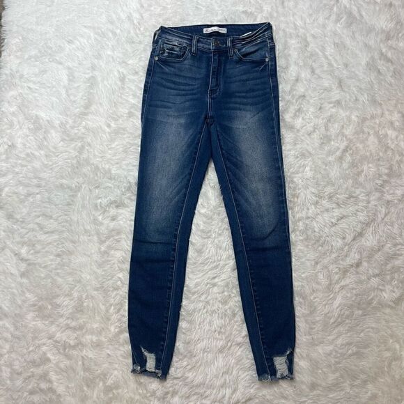 KanCan Skinny Jeans High Rise Distressed Raw Hem Stretch Dark Wash Size 25 - Picture 1 of 8